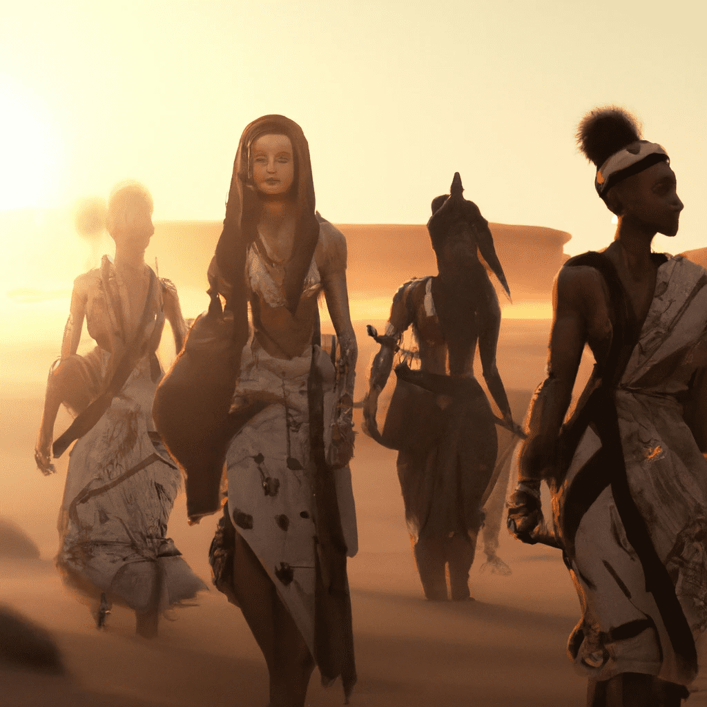 Artist impression of the Nok people walking across the Sahara Desert