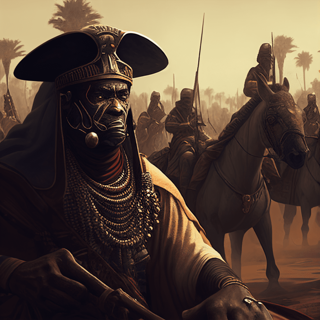 Artist impression of a civil war in the kingdom of benin