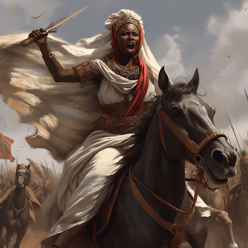 Artist impression of Queen Amina at war