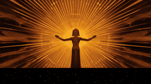 a digital art image of Aten, the sun god of ancient Egyptian mythology. Depict Aten as a radiant sun disk with long, cascading rays extending down. Each ray should end in a small hand reaching out in a sign of life-giving benevolence. The color palette should consist of deep golds and bright yellows to evoke the warmth and brilliance of the sun. The scene should be majestic and awe-inspiring, befitting the divine status of Aten. The background could contain faint outlines of ancient Egyptian landscapes, with the Nile river and palm trees, to place Aten in context but not overshadow his glory. Render this image with utmost care for intricate details, vibrant colors, and a grandiose atmosphere.