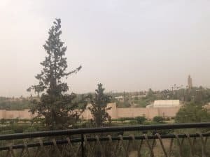 View of the Marrakech Walls at a rooftop bar.