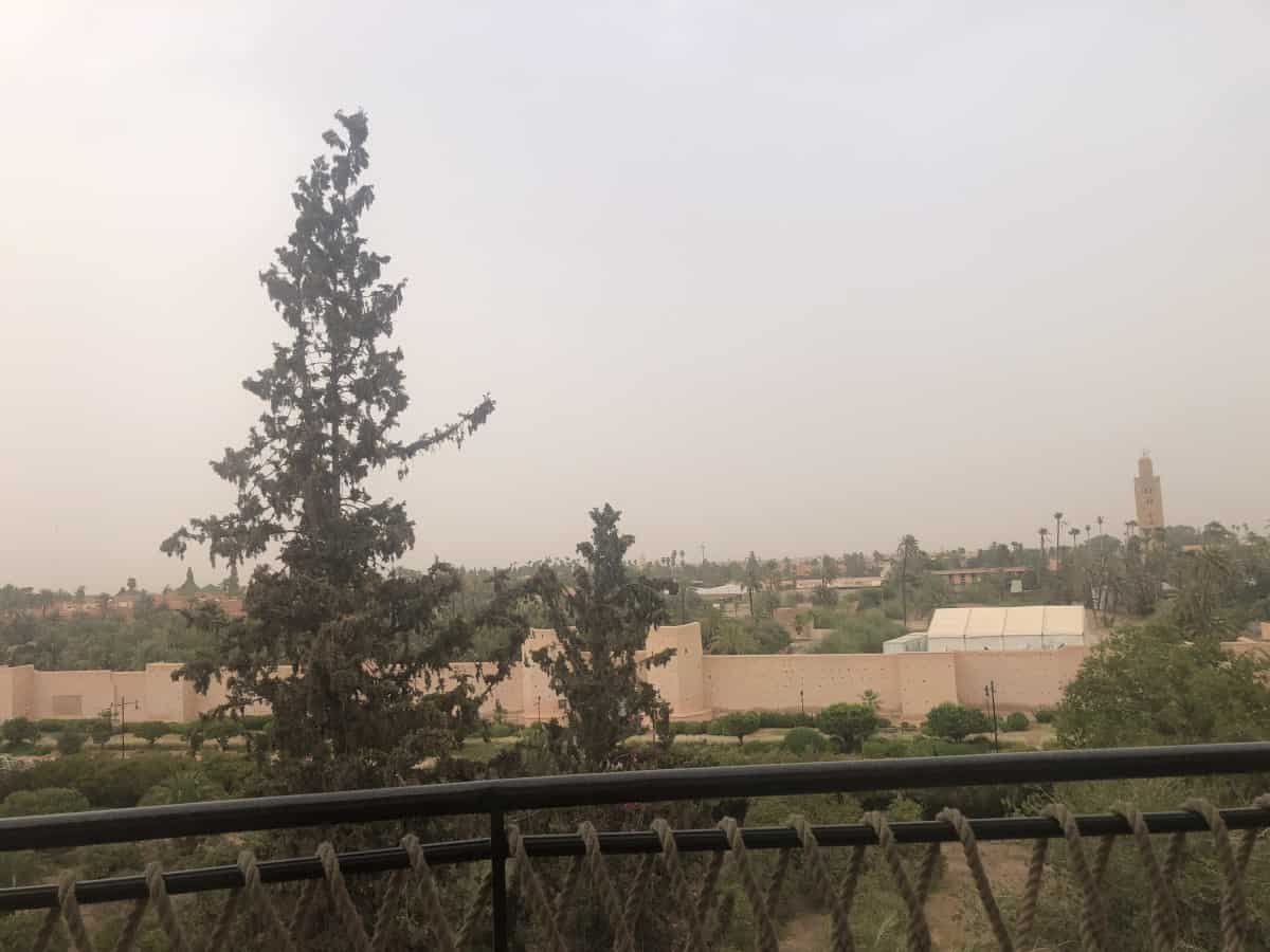 View of the Marrakech Walls at a rooftop bar.